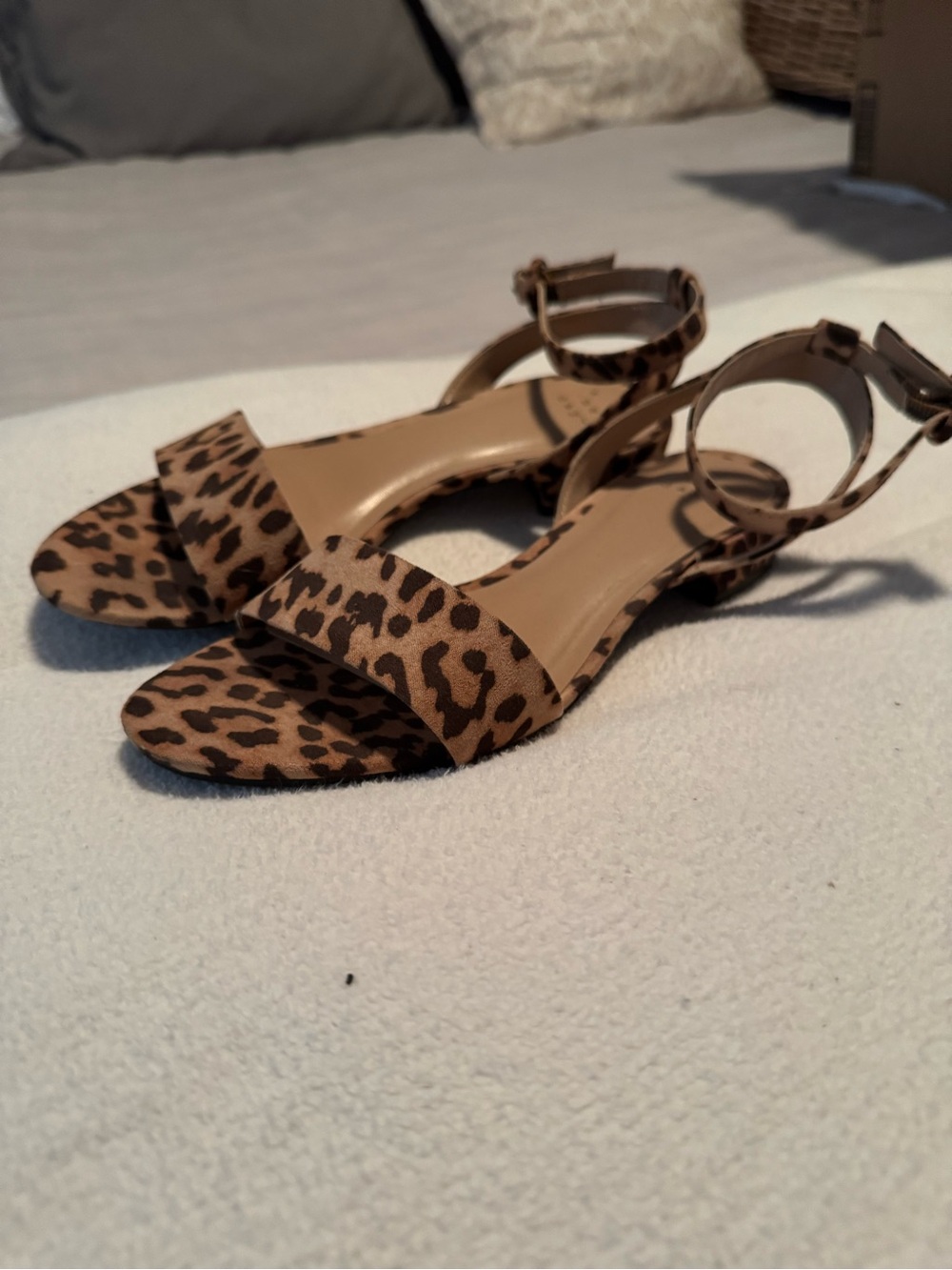 Leopard Print Ankle Strap Women's Heeled Sandals